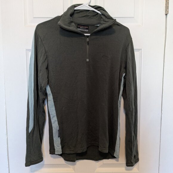 Icebreaker Bodyfit 260 Merino Wool 1/4 Zip Sweater Womens Large Green Mock Neck - Picture 3 of 10